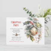 ホリデークリスマスパーティーホリーオーナメントレッド金ゴールド 招待状 (スタンド正面)