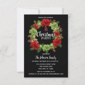 ホリデークリスマスパーティーリースブラックレッドホワイト 招待状 (正面)