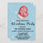 ホリデークリスマスパーティーレッドホワイトミッテンブルースノー 招待状 (正面/裏面)