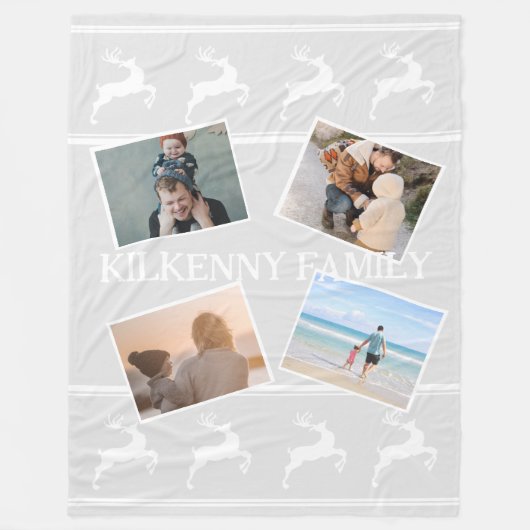 ホリデークリスマスフォトカスタムトナカイ灰色 フリースブランケット (正面)