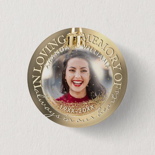 ホリデークリスマスフォトメモリアルエレガント金ゴールド 缶バッジ (正面)