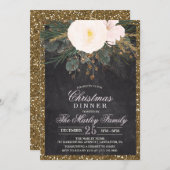 ホリデークリスマスフローラグリッター招待状 招待状 (正面/裏面)