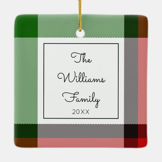 ホリデークリスマスプレッドキープサケ写真家族の名前 セラミックオーナメント (裏面)