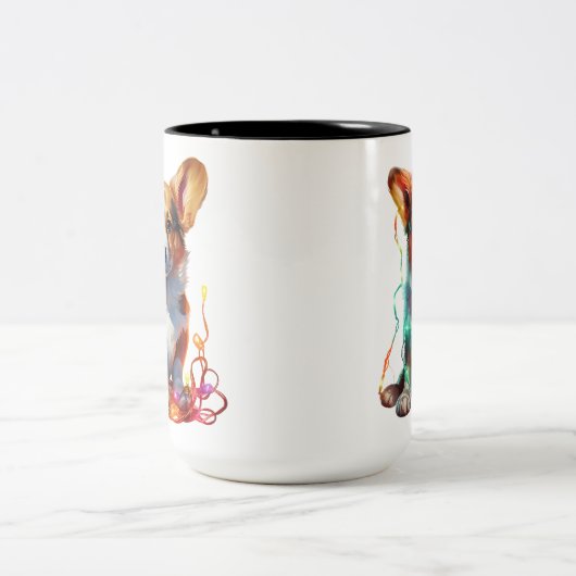 ホリデークリスマスペンブロークウェルシュコーギー子犬 ツートーンマグカップ (中央)