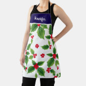 ホリデークリスマスホリーベリーのモノグラム名 エプロン (インサイチュ)