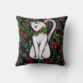 ホリデークリスマスホリーホワイトキャット クッション (裏面)