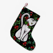 ホリデークリスマスホリーホワイトキャット スモールクリスマスストッキング (正面 (吊り時))