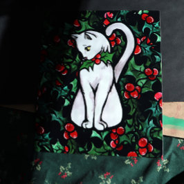 ホリデークリスマスホリーホワイトキャット ポスター