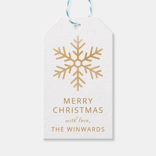 ホリデークリスマスホワイトと金ゴールドスノーフレーク ギフトタグ (正面)