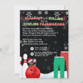 ホリデークリスマスボーリングパジャマピザパーティーブラック 招待状 (正面)