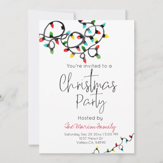 ホリデークリスマスライトクリスマスパーティー招待状 招待状 (正面)