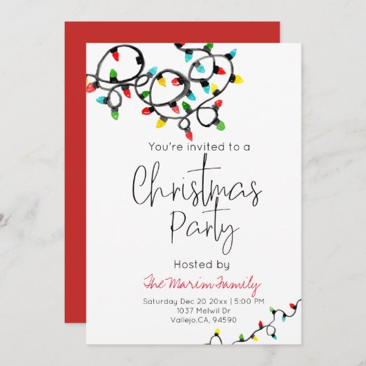 ホリデークリスマスライトクリスマスパーティー招待状 招待状 (正面/裏面)