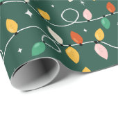 ホリデークリスマスライトミニマルレトロはっきりしたグリーン ラッピングペーパー (ロールコーナー)