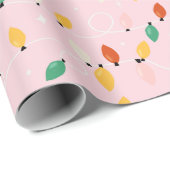 ホリデークリスマスライトミニマルレトロはっきりしたピンク ラッピングペーパー (ロールコーナー)