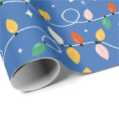 ホリデークリスマスライトミニマルレトロブはっきりしたルー ラッピングペーパー (ロールコーナー)