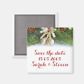 ホリデークリスマスリボン日付を保存 マグネット (正面/裏面)