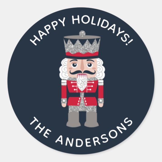 ホリデークリスマスレッドブラックナツクラッカーステッカー ラウンドシール (正面)