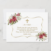 ホリデークリスマスレッドホワイトポインセチア洗礼 サンキューカード (裏面)