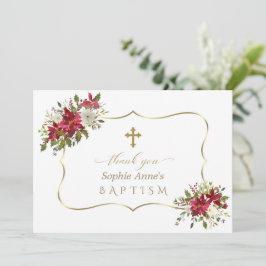 ホリデークリスマスレッドホワイトポインセチア洗礼 サンキューカード