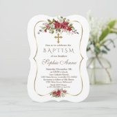 ホリデークリスマスレッドホワイトポインセチア洗礼 招待状 (スタンド正面)