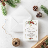 ホリデークリスマスレッドホワイトポインセチア洗礼 招待状