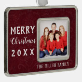 ホリデークリスマスレッドヴィンテージ記念の年の写真 シルバープレートフレームオーナメント (右)