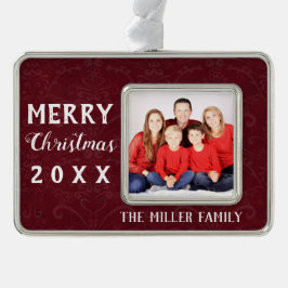 ホリデークリスマスレッドヴィンテージ記念の年の写真 シルバープレートフレームオーナメント