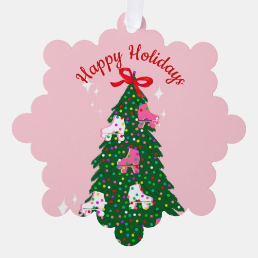 ホリデークリスマスローラースケートで滑るクリスマススケート オーナメントカード (正面)