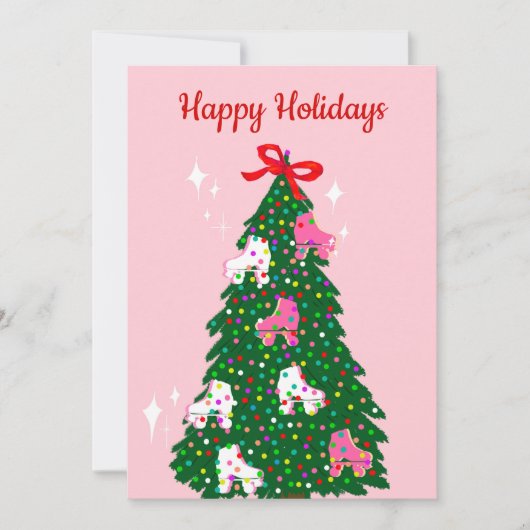 ホリデークリスマスローラースケートで滑るクリスマススケート シーズンカード (正面)
