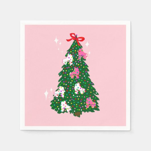 ホリデークリスマスローラースケートで滑るクリスマススケート スタンダードカクテルナプキン (正面)