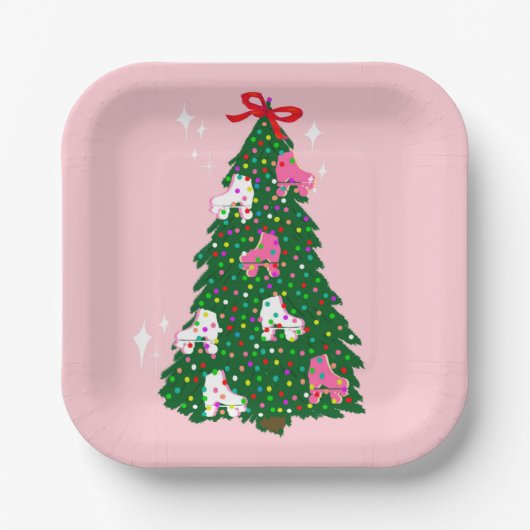 ホリデークリスマスローラースケートで滑るクリスマススケート ペーパープレート (正面)