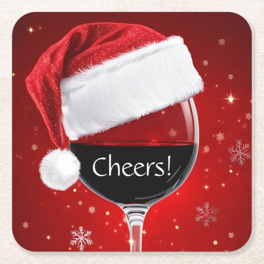 ホリデークリスマスワイン応援パーティー スクエアペーパーコースター (正面)
