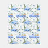 ホリデークリスマスヴィンテージピックアップトラック フリースブランケット (正面)