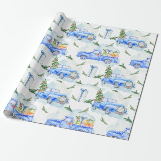 ホリデークリスマスヴィンテージピックアップトラック ラッピングペーパー (アンロールド)
