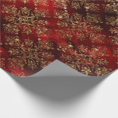 ホリデークリスマス金ゴールドメタリックダマスクエレガント ラッピングペーパー (角)