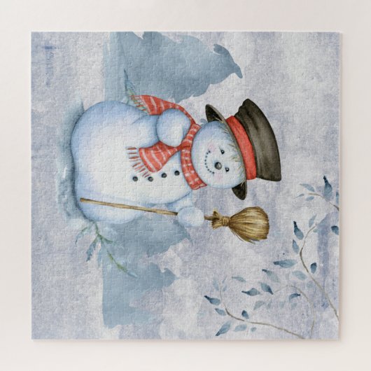 ホリデークリスマス雪だるまウォーターカラースノー ジグソーパズル (横)