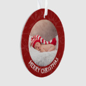 ホリデークリスマス2写真年レッドスノーフレーク オーナメント (正面)