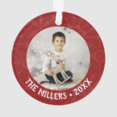 ホリデークリスマス2写真年レッドスノーフレーク オーナメント (裏面)