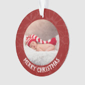 ホリデークリスマス2写真年レッドスノーフレーク オーナメント (正面)