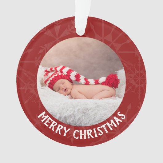 ホリデークリスマス2写真年レッドスノーフレーク オーナメント (正面)