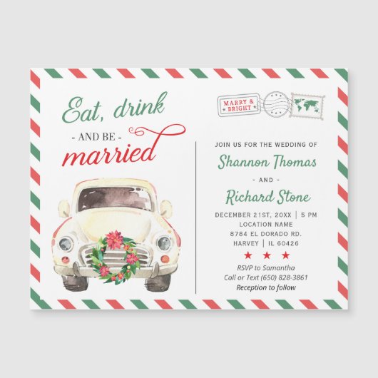 ホリデークリスマス 赤 緑 結婚式 招待状 (正面)