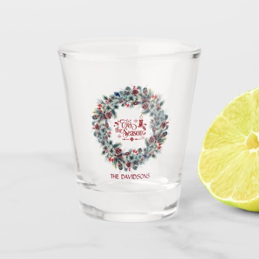 ホリデークリスマス'Tis the Season Scriptモノグラム ショットグラス (正面)