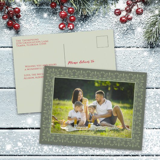 ホリデーグエレガントリーンスノーフレーククラシックの写真1枚 シーズンポストカード