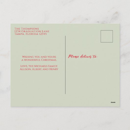 ホリデーグエレガントリーンスノーフレーククラシックの写真1枚 シーズンポストカード (裏面)