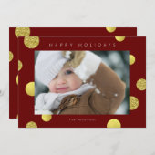 ホリデーグリッターフォトカード-ゴールデンドットレッド シーズンカード (正面/裏面)