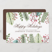 ホリデーグリーティングウォーターカラーホリー葉 シーズンカード (正面/裏面)