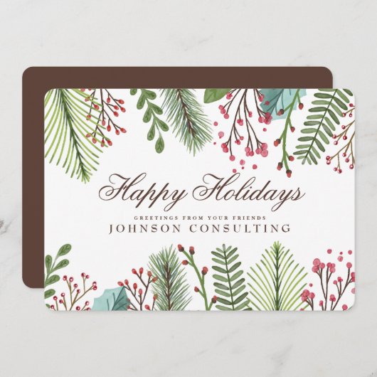 ホリデーグリーティングウォーターカラーホリー葉 シーズンカード (正面/裏面)