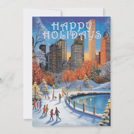 ホリデーグリーティングカードシティパークウィンタースケートで滑る シーズンカード (正面)