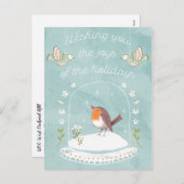 ホリデーグリーティングニューイヤーかわいい鳥の雪の球体 シーズンポストカード (正面/裏面)