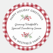 ホリデーグリーティングバーガンディチェック食品ギフト ラウンドシール (正面)